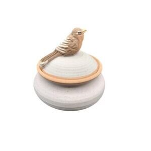 Kendall Studio Art Pottery Bird on Bowl w/ Lid Trinket Keepsake Beige